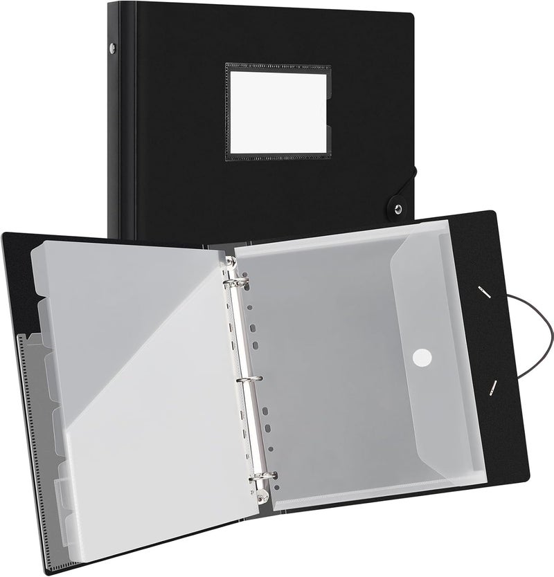 Uquelic 3-Ring Binder 1-Inch with Dividers, 6 Pocket Folders (12 Pockets) & Clear Pouch, Elastic Closure Refillable File Organizer for Letter Size Documents, School, Office - Transparent Inner Pages - Image 1